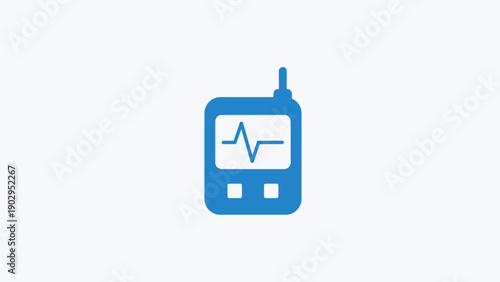 Blue icon of a medical device displaying a fluctuating heartbeat or vital signs on its screen