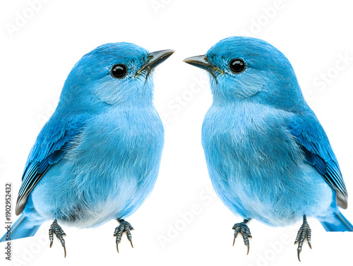 Two blue birds on a white background