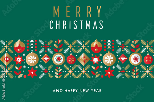 Festive christmas greeting with decorative elements and a dark green background