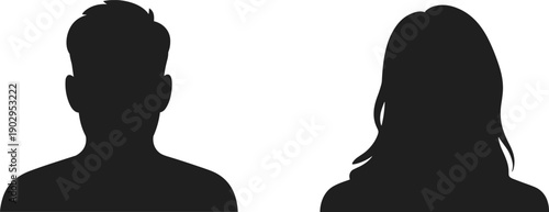 Male and Female Profile Silhouettes On White Background Keywords: silhouette, profile, man, woman, male, female, person, avatar