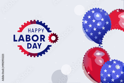 A patriotic labor day graphic featuring gears stars and red white and blue