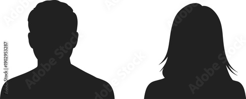 Male and Female Profile Silhouettes On White Background Keywords: silhouette, profile, man, woman, male, female, person, avatar