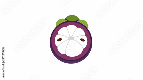 Vibrant and stylized mangosteen fruit cross-section illustration isolated on white background