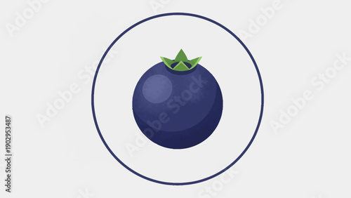 Stylized blueberry illustration within a dark circular outline on a clean white background a