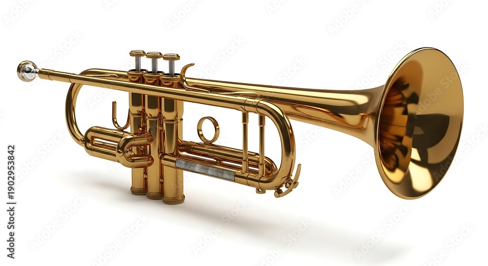 Obraz premium Golden Trumpet on White Background.