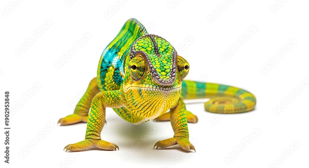 Fototapeta premium Colorful Chameleon Figurine on White Background.