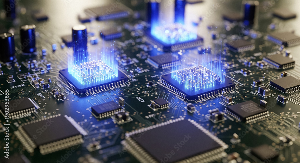 Obraz premium High-Tech Circuit Board with Glowing Processors