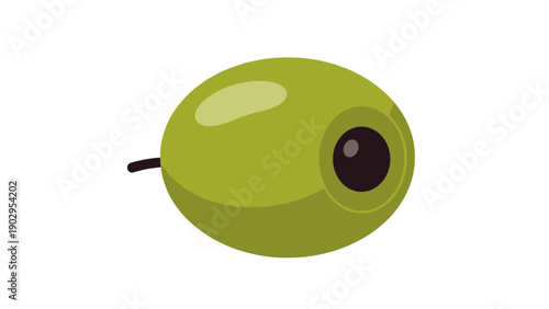 Simple vector illustration of a vibrant green olive with a dark pit and stem.