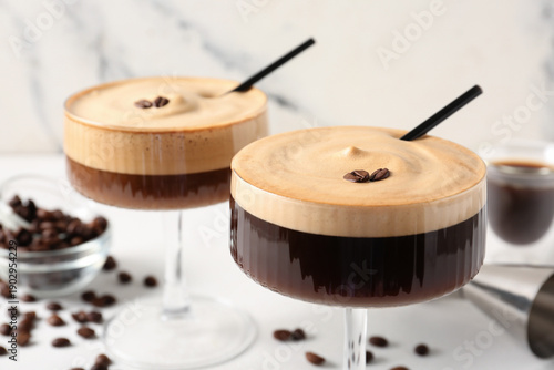 Glasses of tasty espresso m...