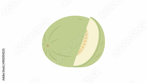 Fresh honeydew melon illustration with a slice cut out revealing its sweet interior perfect for