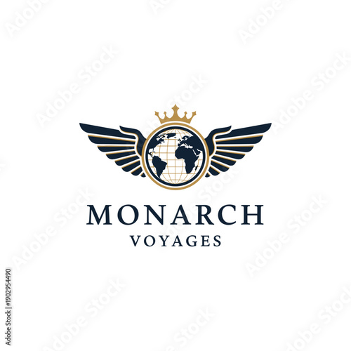 Classic Stylized Emblem Featuring a Globe, Wings, and Crown