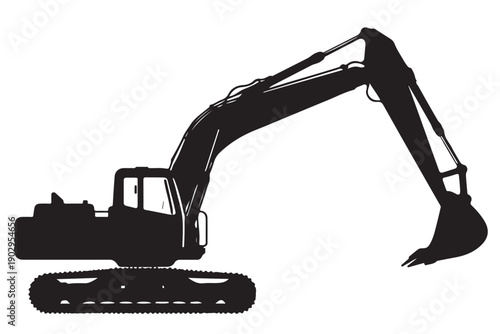 Excavator Silhouette Side View Long Articulated Arm And Bucket