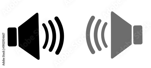Vector illustration of a speaker icon set. Speaker icons with sound waves in black and grey, representing volume, audio output, and digital multimedia sound signals