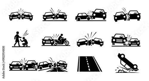 Collection of Car Accident Icons and Illustrations.