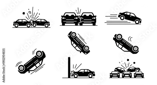 Collection of Car Accident Icons and Illustrations.