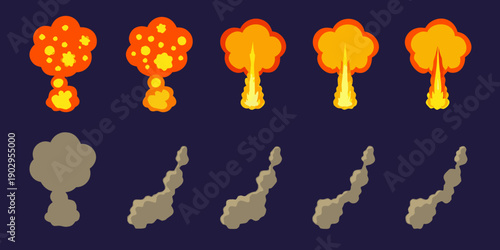 Pixel art explosion sequence with fire and smoke effects