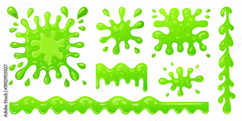 A collection of vibrant green slime splatters and dripping shapes