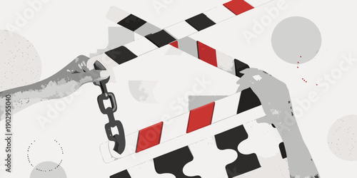 Abstract illustration of a barrier with a hand reaching out