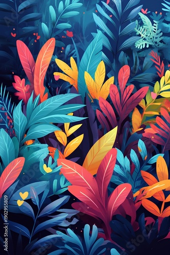 colorful tropical foliage background illustration