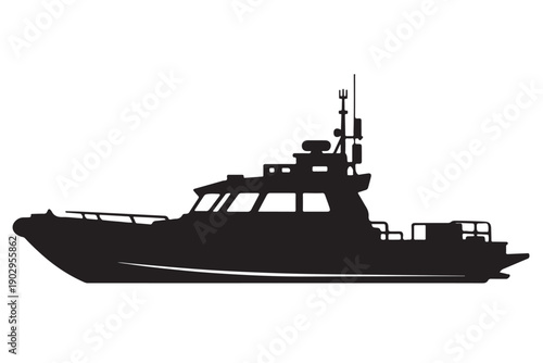Coast Rescue Boat Silhouette Side View Fast Marine Craft