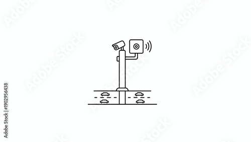 Automated traffic surveillance system with speed camera and sensor technology monitoring road flow