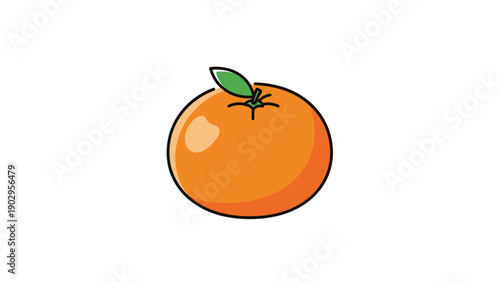 Bright cartoon orange illustration with a vibrant green leaf on a clean white background simple