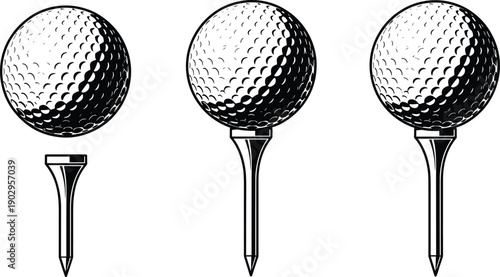 Golf balls on tees vector illustration, sports equipment icon, golfing design element, recreation graphic symbol, outdoor leisure activity concept