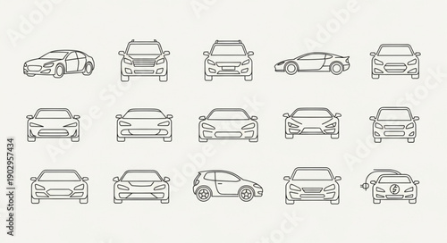 Collection of car outlines in various perspectives and styles.