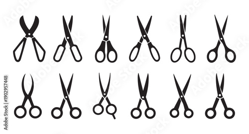 Diverse Scissor and Shear Silhouettes Set. Essential Cutting Tools for Craft, Tailoring, and Hairdressing.