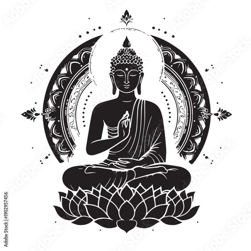Black Buddha meditation Silhouette Vector, High Quality Illustration on White Background
