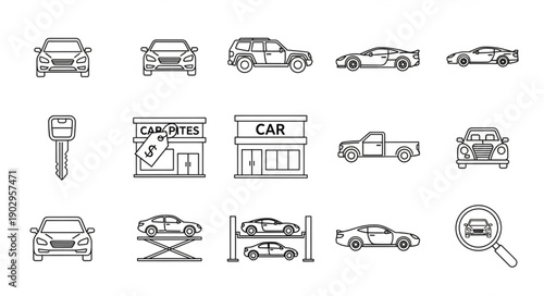 Collection of car icons and dealership symbols.