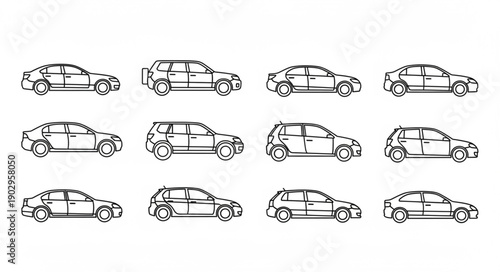 Collection of car outlines in different styles and models.