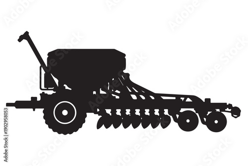 Seed Drill Machine Silhouette Side View Agricultural Planting Vehicle