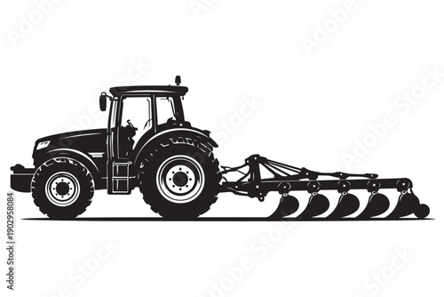 Plowing Tractor Silhouette Side View Rear Farming Attachment