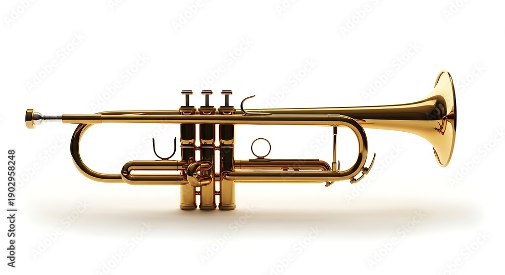 Obraz premium Shiny Trumpet Instrument on White Background.