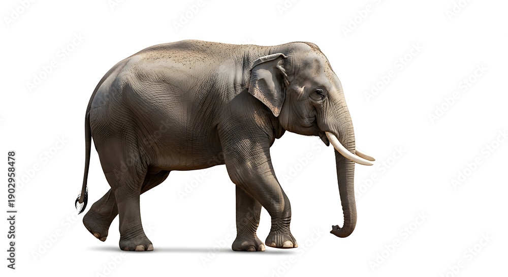 Obraz premium Asian Elephant Walking on White Background.