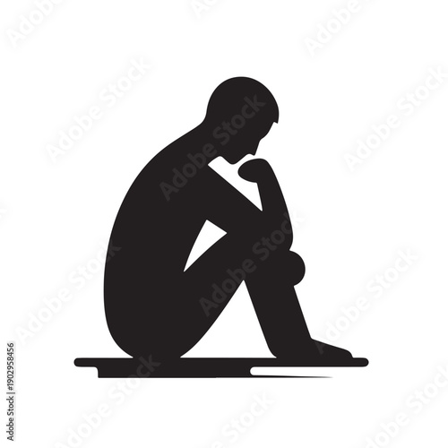 Black Depression help  Silhouette Vector, High Quality Illustration on White Background