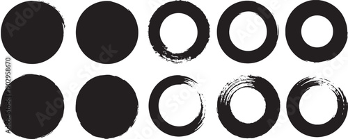 Black circle icon set with solid and brush stroke styles.