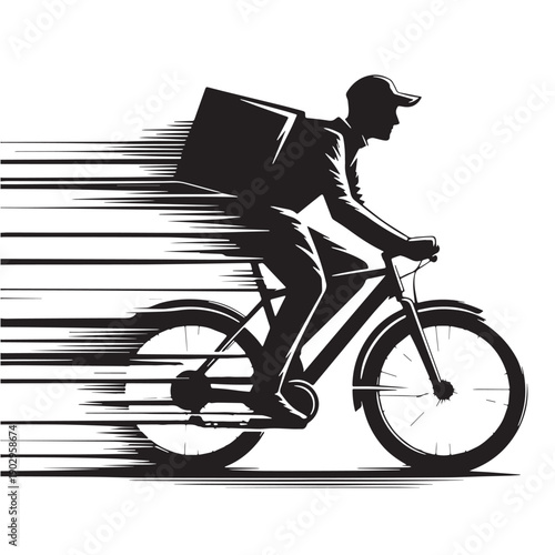 Black Delivery rider Silhouette Vector, High Quality Illustration on White Background
