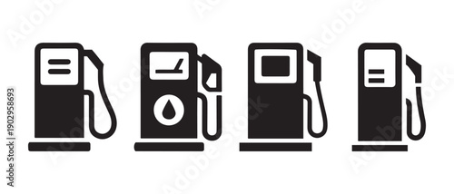 Fuel Station Gas Pump Icons Vector Set. Representing Automotive Energy and Refueling Services.