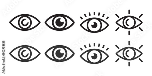 Set of Eye Icons. Simple Line Art for Vision, Sight, and Observation Concepts - Vector Graphic.