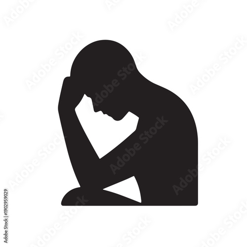 Black Depression help  Silhouette Vector, High Quality Illustration on White Background