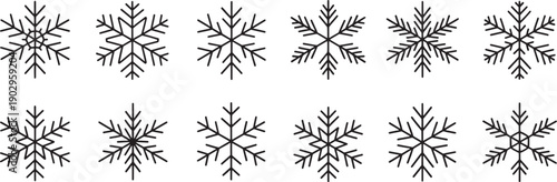 Black snowflakes on white background for winter designs  snowflake patterns