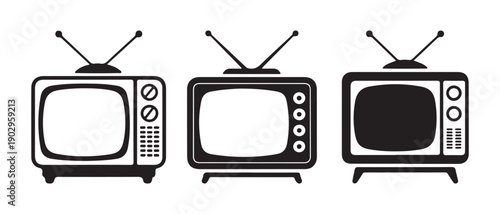 Vintage Television Set Icons. Retro CRT TV Collection with Antennas, Diverse Designs, and Classic Technology Visuals.