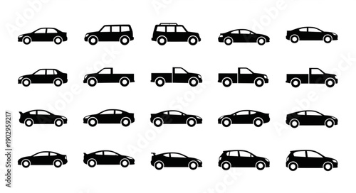 Collection of Car Silhouettes Various Models and Types.