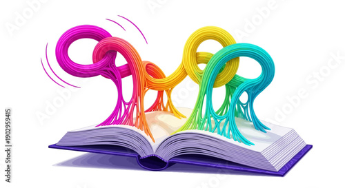 Vibrant abstract creativity bursting forth from an open book representing knowledge and imagination