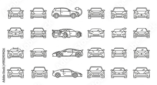 Collection of car sketches and blueprints in various styles.