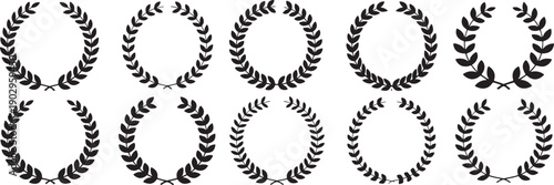 Set of laurel wreaths in different shapes and sizes  various circular leaf designs