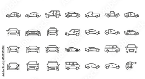 Collection of Car Silhouettes and Icons.