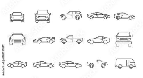 Collection of Car Silhouettes and Outlines Various Models.